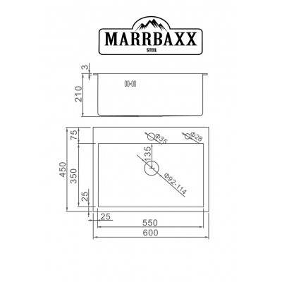 00570 Мойка нержавеющая премиум класса B6045-S Графит "MARRBAXX" с квадратным  отверстием
